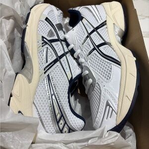ASICS White and Navy Athletic Shoes